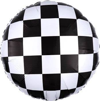 18” Round Checkered Foil Racing Car Balloon